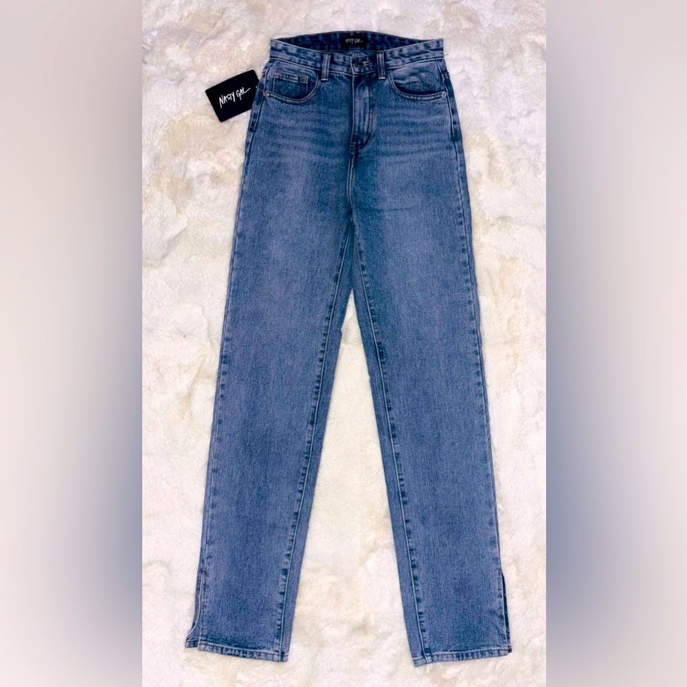 NWT Nasty Gal Slit’s Now or Never High-Waisted Denim Jeans In Light Blue Size 10